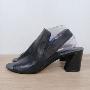 Vaneli Heels Womens 12 Black Leather Slingback Block Heel Classic Structured